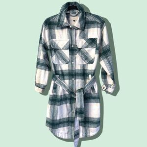 Blank NYC Cozy Green White Plaid Shirt Dress / Jacket Sz XS